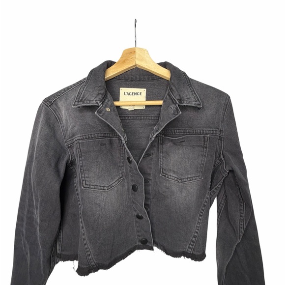 L'AGENCE Charcoal Denim Embellished Jacket medium - Picture 4 of 8
